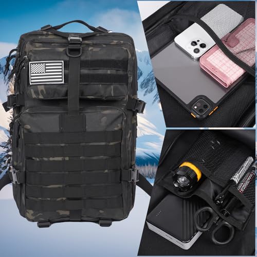 Oraynn 50L Large Military Tactical Backpack Molle Army Assault Pack for Travel Camping Hiking Fishing Backpack for men (bl...