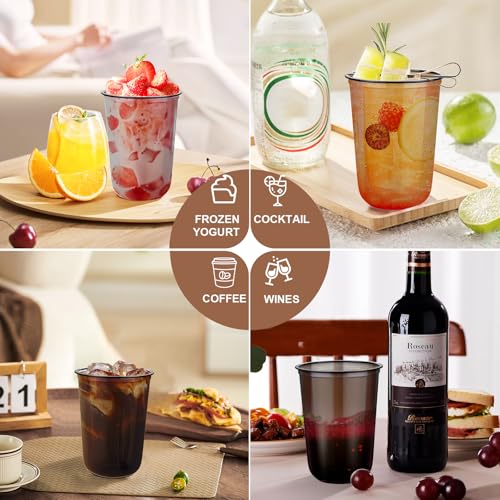 KesaPlan 50 Pcs Black Plastic Cups, 16oz Disposable Stemless Wine Glasses for Cocktail Cute Clear Cocktail Wine Glasses Bl...