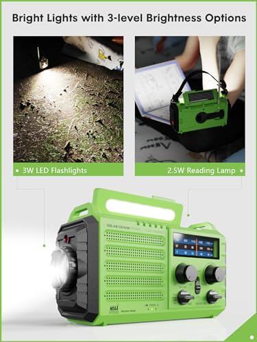 Raynic Weather Radio, 5000mAh/18500mWh Solar Hand Crank Emergency Radio, Battery Powered AM/FM/SW/NOAA Weather Alert Radio...