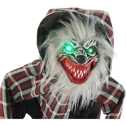 Haunted Hill Farm Squatting Werewolf Animatronic with Movement,Sounds,and Light-Up Eyes for Scary Halloween Decoration,24 x 18 x 30