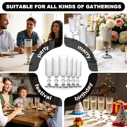 GOROGILE 6 PCS Vintage Champagne Flutes, 5 oz Clear Goblet Champagne Glasses, Hobnail Drinking Glasses Ideal for Party Wed...