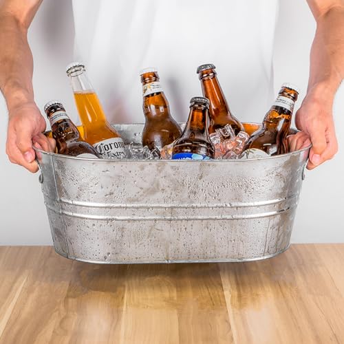 Hyuetrsa 4 Pcs Galvanized Tub 4 Gallon Ice Bucket Large Metal Drink Buckets with Carry Handles for Bar Party Supplies, Col...