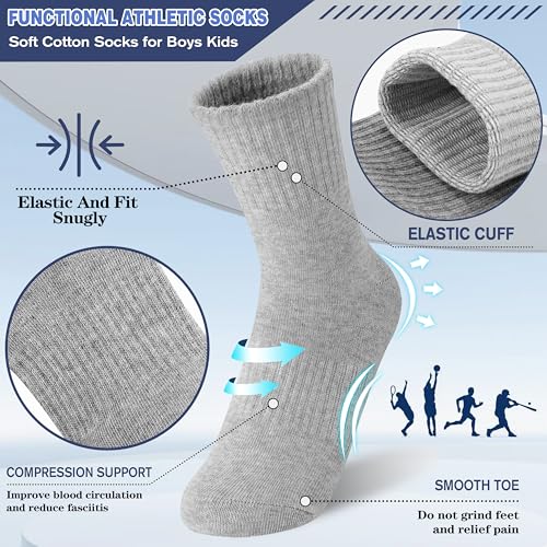 MOGGEI Boys Kids Girls Athletic Socks Basketball Sport Youth Crew Cotton Breathable Outdoor Socks 6 Pairs