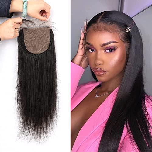 4"x4" Silk Base Lace Closure Straight Virgin Hair With Baby Hair Free Part Natural Color 12inch