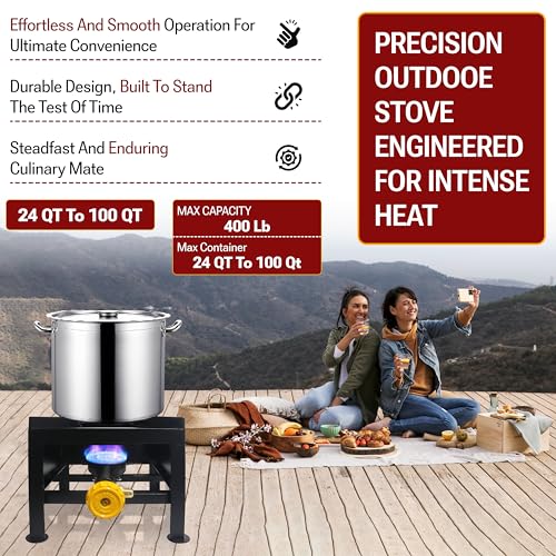Single Burner Propane Stove - Portable Cast Iron High Pressure Outdoor Propane Burner Cooker,Heavy Duty Square Stove, high...