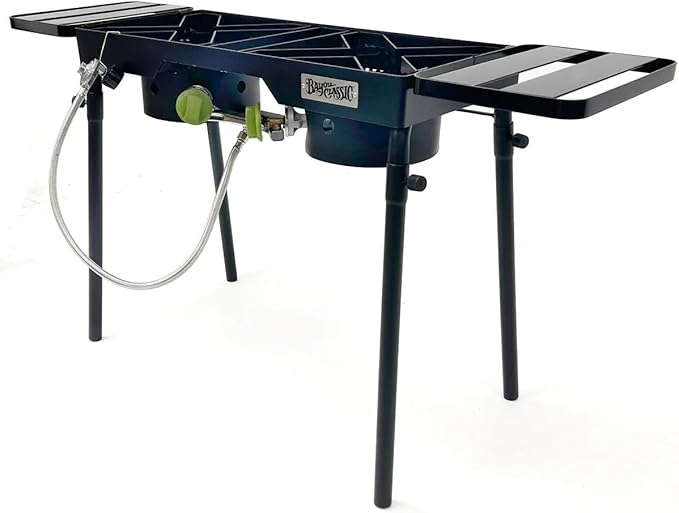 Bayou Classic DB375 Dual Burner Outdoor Patio Stove Features 13-in Tall Welded Steel Frame Dual 6-in Burners Dual 36-in St...