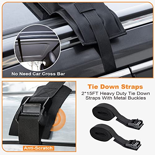 Golkcurx Universal Soft Roof Rack Pads for Kayak,Surfboard, SUP, Canoe, Snowboard with15FT Tie-Down Straps*2 and Storage B...