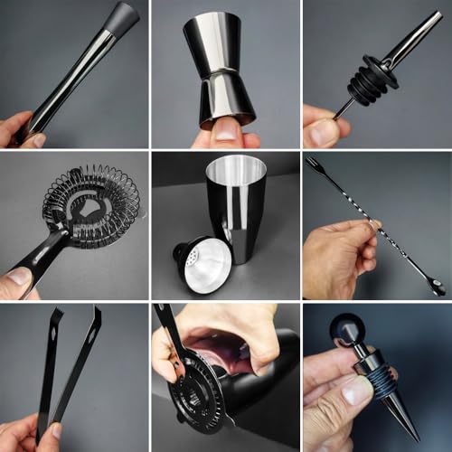 Cocktail Shaker Set with Stand, Cocktail Shaker Bartender Kit: Bar Tool Set, Drink Mixing Includes Martini Shaker,Straine...