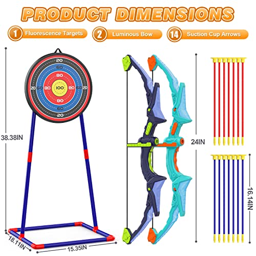 2 Pack Bow and Arrow Set for Kids, Light Up Archery Set with 14 Suction Cup Arrows, Archery Targets Outdoor Games for Kids...