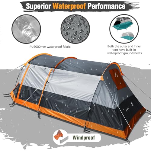 Chihee Camping Tents Tunnel Tent 4 Person Family Tents with 2 Doors Extra Weatherproof Outdoor Shelter 4 Seasons Tents wit...