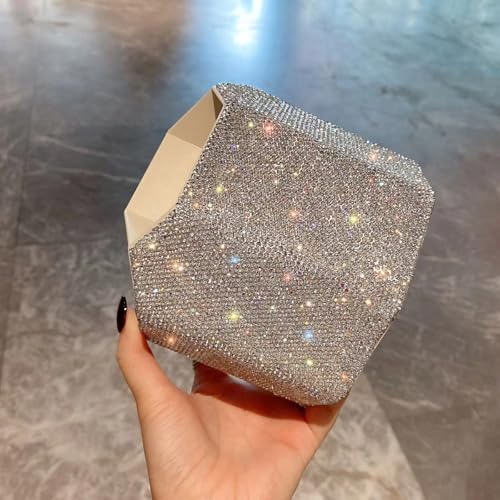 GUFONKOD Bling Design Makeup Brush Holder Organizer,360° Rotating Glitter Rhinestones Cosmetics Storage with 5 Slot Large ...