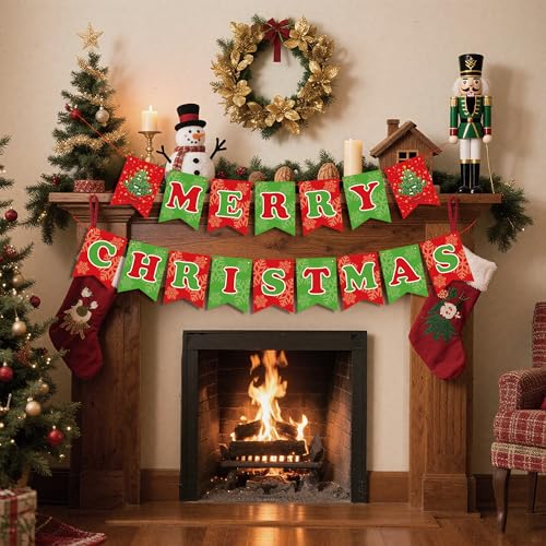 OHOME Christmas Party Decorations - Merry Christmas Banner | CHRISTMAS Decorations for Indoor Outdoor - Xmas Backdrop Garl...