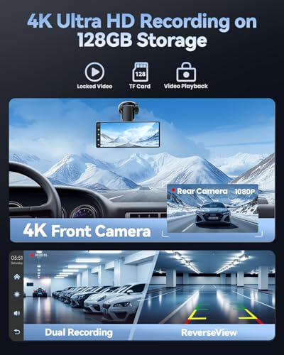 TERUNSOUl Carplay Screen for Car, 8.1" HD Portable Touch Screen Car Stereo with Android Auto, 4K Dash Cam, 1080P Backup Ca...