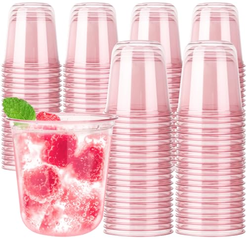 100pcs 12oz Disposable Stemless Glasses,PET Disposable Drinking Cups,Cold Party Clear Plastic Wine Glasses for Parties Bir...