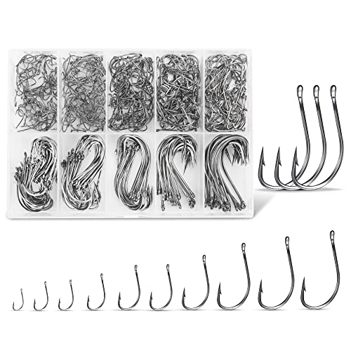 Carbon Steel Fishing Hooks 500Pcs/90Pcs, Circle Hooks Assortment for Saltwater Freshwater Ice Fishing, Salt Water Fish Hoo...