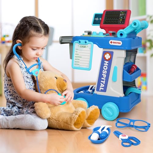 Doctor Kit for Toddlers 3-5 With 21pcs Medical Kit Toy Doctor Cart Stethoscope and Other Accessories Boy and Girl Fun Role...