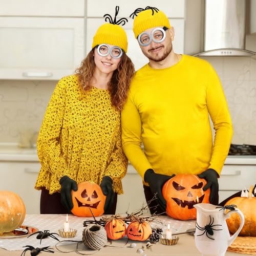Aursy 3 PCS Easter Halloween Costumes for Men Women Adults, Yellow Beanie, Steampunk Goggles, Black Gloves, Party Set Deco...