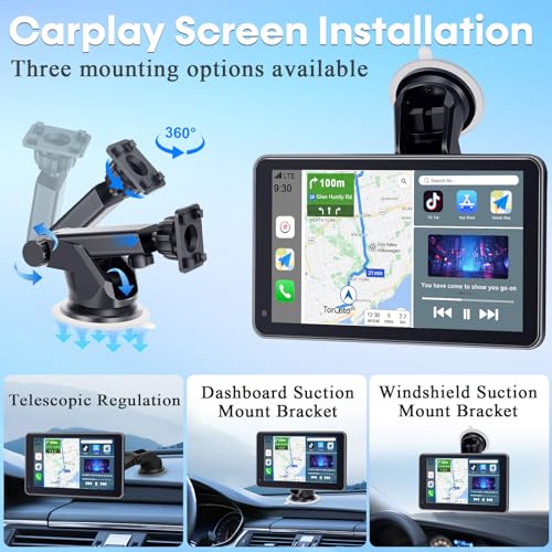Carplay for Apple Portable Car Screen: Easy Setup 7 Inch Android Auto - Wireless Car Play Touchscreen with GPS Navigation,...