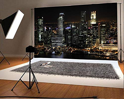 Laeacco 7x5ft Aerial View Famous Big City Backdrop for Photography Modern City Night View Background Skyscraper Urban Ligh...