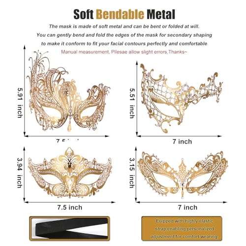 Masquerade Mask for Women Metal Mask Shiny Rhinestone Venetian Party Evening Prom Ball Mask Bar Costumes Accessory