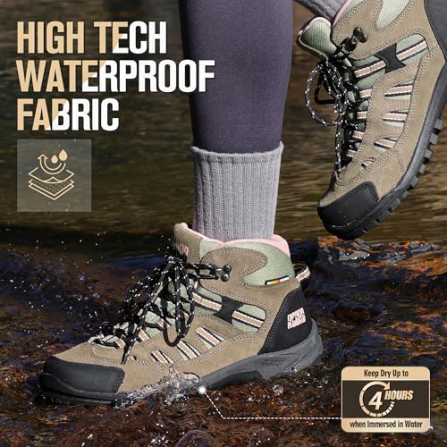 R CORD Hiking Boots Women Waterproof Non-Slip Womens Hiking Shoes Comfortable Outdoor Womens Hiking Boots Walking Boots Hi...
