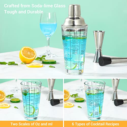 Cocktail Shaker Set Ohuhu 17-Piece Bartender Kit Bar Tool Set with Acrylic Stand Premium Soda-Lime Glass Drink Shaker with...