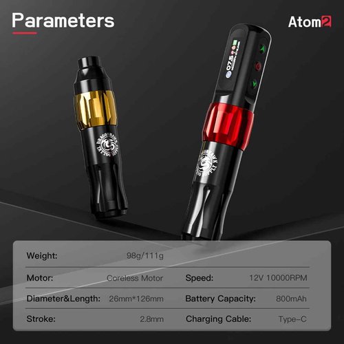 Dragonhawk Atom2 Tattoo Pen Machine Kit - Cordless & Corded Permanent Makeup Machine for Eyebrow Eyeliner Lip Liner - 2 Batteries, Lightweight 3.88oz, Professional & Beginner Friendly