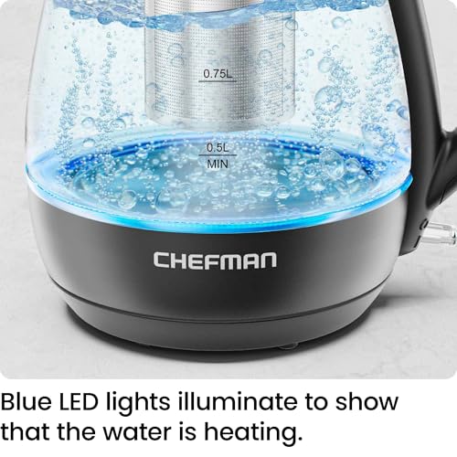 Chefman Electric Kettle with Tea Infuser, Compact 1L (4 Cups), 1500W, Removable Lid for Easy Cleaning, Boil-Dry Protectio...