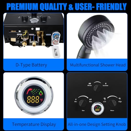 Tankless Propane Water Heater - 5.26GPM 20L, Outdoor Portable Gas Instant Hot Water Heater with Digital Display and Multi-...