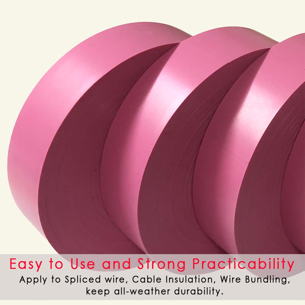 LYLTECH Pink Electrical Tape, 66 feet x 3/4 inch,Waterproof,Strong Adhesive, Vinyl Rubber Adhesive Electrical Tape Use at No More Than 600V & 176℉