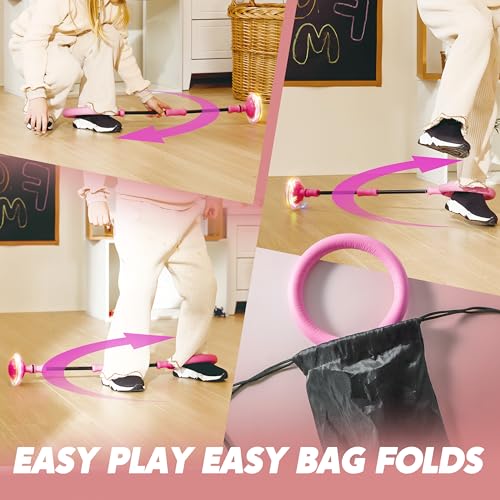 JOYIN Pink Ankle Skip Ball with Flashing Lights, Toy for Kids Indoor & Outdoor, Flashing Swing Ball Foldable Sports Toy, B...