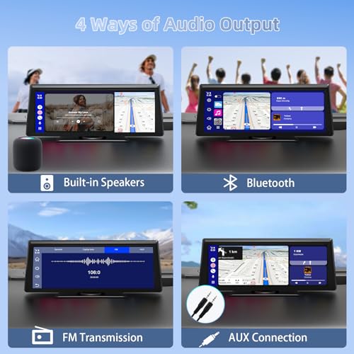 8.1" Wireless Carplay Screen for Car with 2K DVR & 1080P Backup Camera, Portable Touchscreen Car Stereo with Carplay & And...
