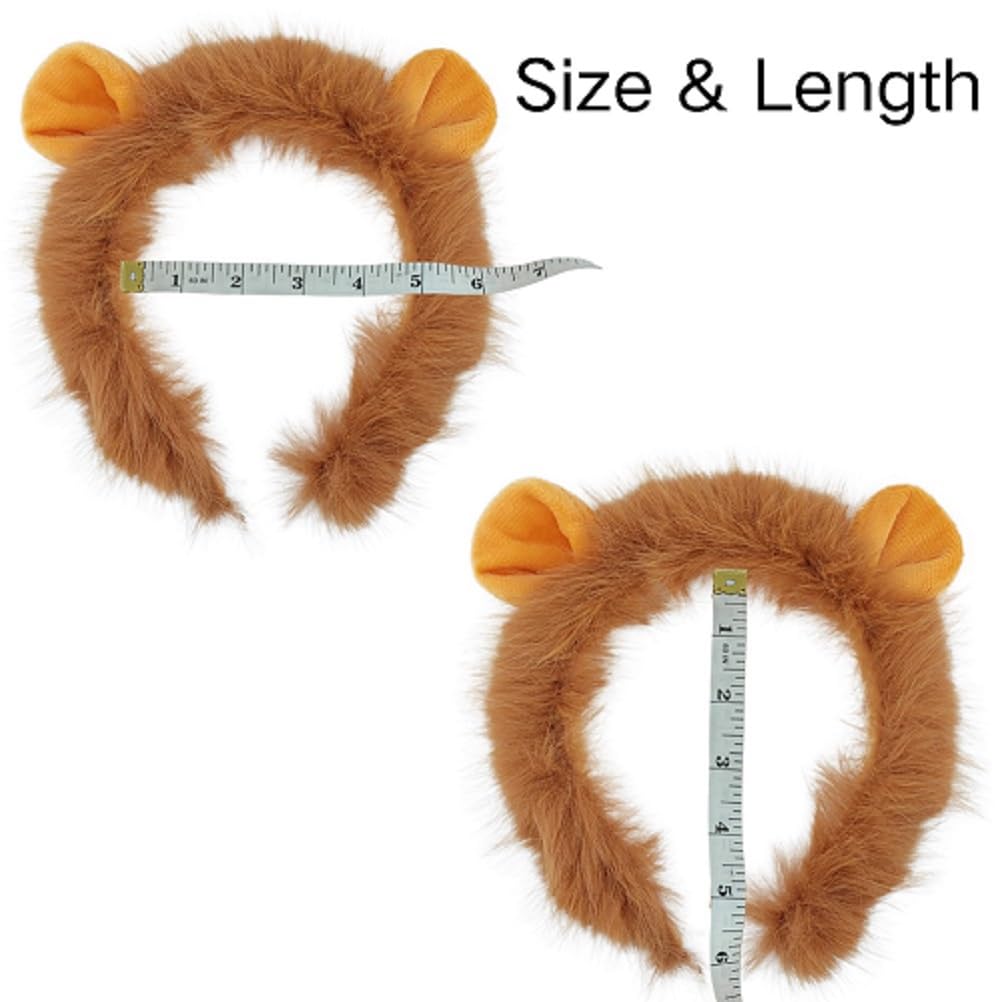 Delfd Lion Ears Headband With Tail Nose and Bow Tie, Fluffy Animal Ears Lion Costume Adult for Halloween Party Cosplay, Lion Tail and Ears