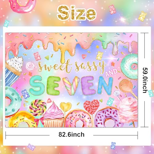 Mocsicka Sweet Sassy and Seven Birthday Backdrop Girls Sweet Candy Donut 7th Birthday Party Background Happy 7th Birthday ...