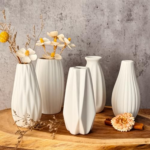 White Vase Set of 12, Small White Bulk Bud Vases for Pampas Grass for Wedding Table Centerpieces Decoration, Modern Boho f...
