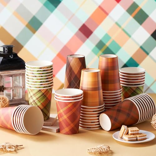 LemonRoad 60 Pcs Fall Disposable Coffee Cups Thanksgiving Checkered Paper Drinking Cups for Hot and Cold Beverage Thanksgi...