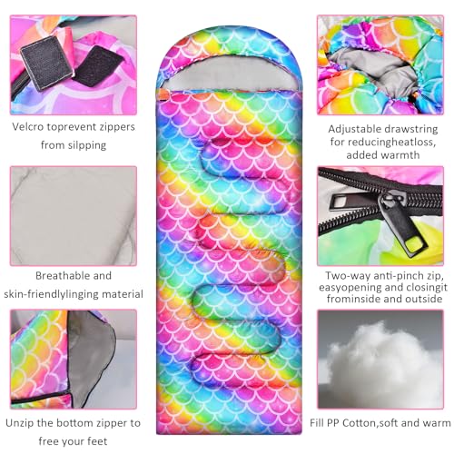 Ausletie Camping Sleeping Bag for Kids Girls Boys,3 Season Warm Sleeping Bag Waterproof Portable for Outdoors Traveling,Ca...