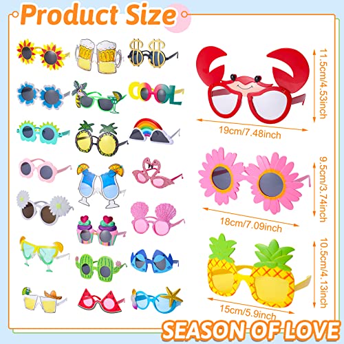 24 Pcs Luau Sunglasses - Funny Hawaiian Glasses for Tropical Beach Themed Party Supplies - Plastic Eyeglasses for Photo Bo...