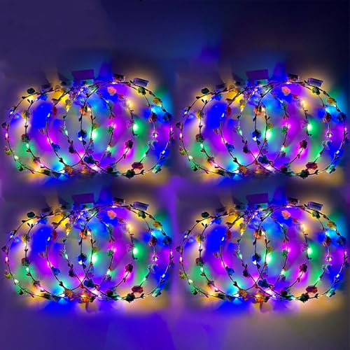 HKZTUY Light Up Flower Crown Headband, Glow in the Dark - for Parties, Weddings, Cosplay Events, and Festive Occasions