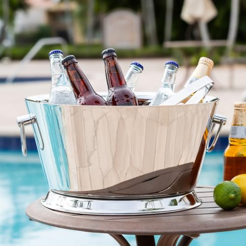 Sol Living Insulated Beverage Tub Large Ice Bucket with Handles Double Wall Stainless Steel Ice Bucket and Cooler for Win...