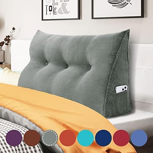 Wedge Headboard Pillow Dorm Room Reading Pillow Back Support for Sitting Up in Bed Bolster Lumbar Cushion Body Positioning Bedrest Corduroy (Dark Gray, Full (54 * 8 * 20in))