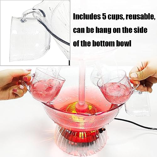 Party Beverage Fountain, 3-Tier Party Beverage/Champagne Fountain Equipment with LED Lighted Base and 5 Cups, 2L Large Cap...