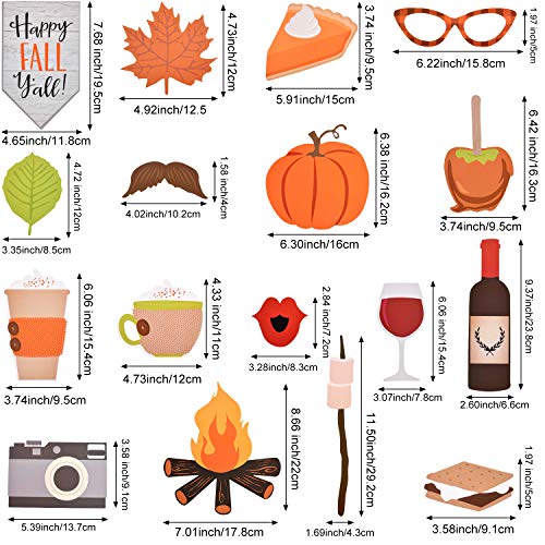 52 Pieces Happy Fall Yall Photo Booth Props Kit Thanksgiving Day Harvest Festival Pumpkin Party DIY Costumes Props with Wo...