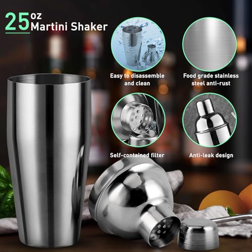 CasaCulina Cocktail Shaker Set Mixology Bartender Kit with Stand, 17 Piece Bar Tool Set: Martini Shaker, Jigger, Strainer,...