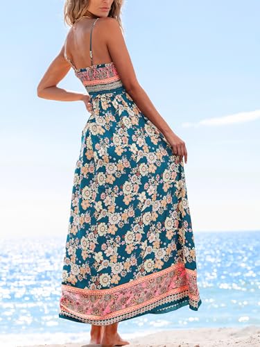 CUPSHE Women's Maxi Dress Ditsy Floral Smocked Summer Sundress Sleeveless Ruffled Spaghetti Straps Long Beach Formal Dress