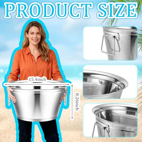 Maxdot Stainless Steel Beverage Tub 5 Gallon Champagne Buckets Insulated Ice Bucket for Parties with Double Hinged Handles...