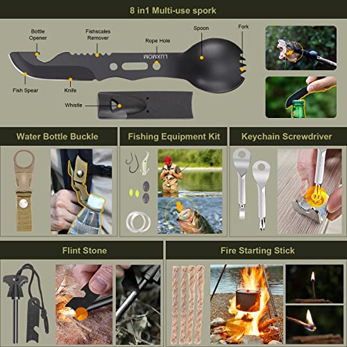 XUANLAN Emergency Survival Kit, Outdoor Survival Gear Tool with Survival Bracelet, Fire Starter, Whistle, Wood Cutter, Wat...