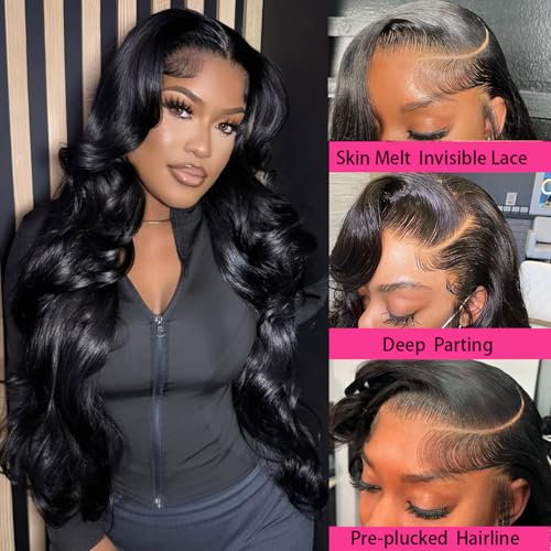 SIFULAN 13x4 Body Wave Lace Front Wig Human Hair 180% Density HD Transparent Lace Front Wig Pre Plucked Body Wave Frontal Wigs Human Hair for Black Women 26 inch Glueless Wig Natural Color