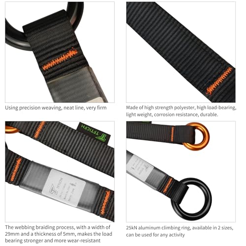 TFTICFH Friction Saver, 23kN Cambium Saver Retrievable Anchor, Climbing Rope Loop Belt Sling with Two 25kN Aluminum Rings ...
