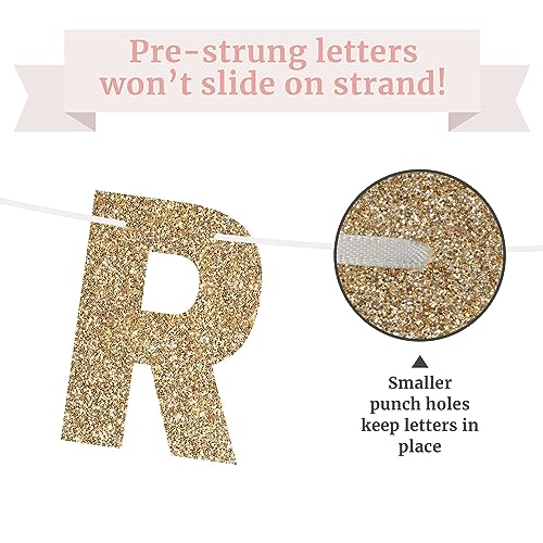 Pre-strung Happy Birthday Banner - No DIY - Gold Glitter Birthday Party Banner for Men & Women - Pre-strung Garland on 8 f...